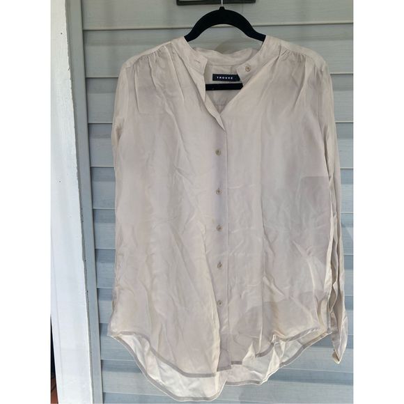Trouve Beige Button-Down Shirt Cupra/Rayon Blouse, Women's Size Medium - Picture 1 of 11